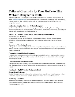 Tailored Creativity by Your Guide to Hire Website Designer in Perth