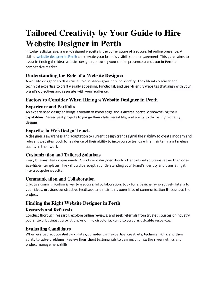 tailored creativity by your guide to hire website