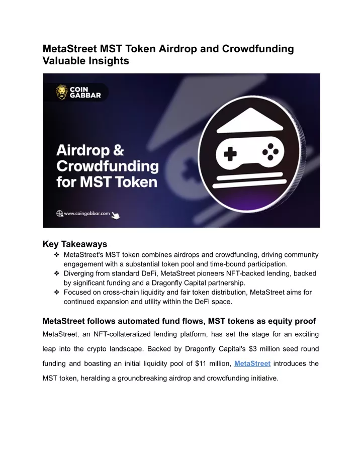 metastreet mst token airdrop and crowdfunding