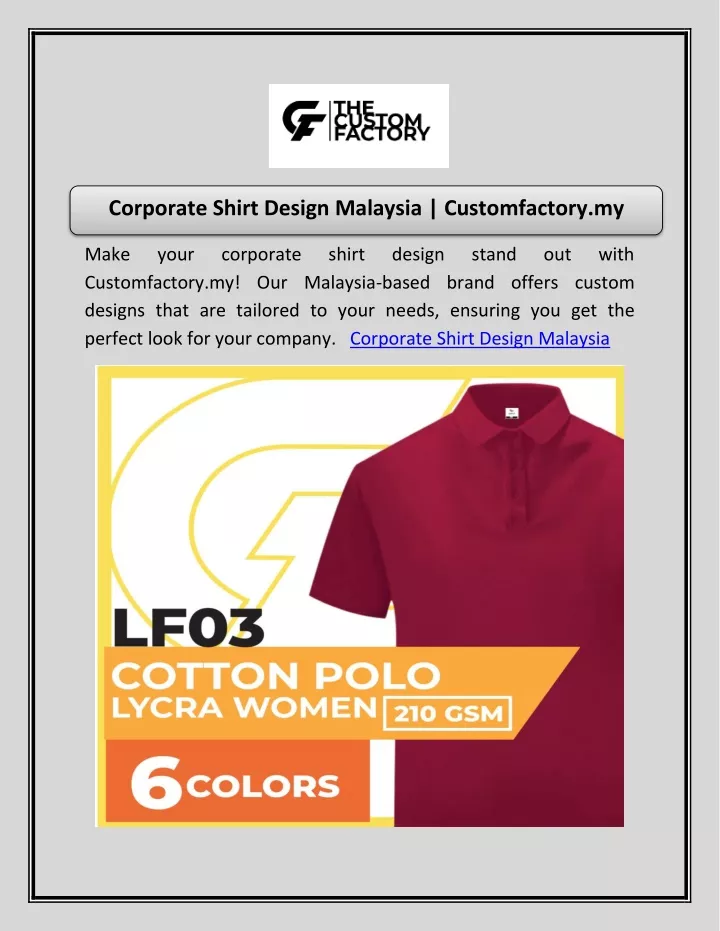 corporate shirt design malaysia customfactory my
