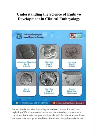 Understanding the Science of Embryo Development in Clinical Embryology