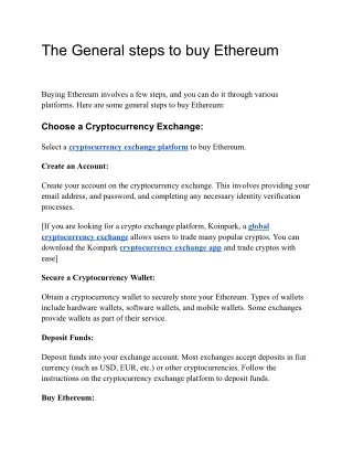the general steps to buy ethereum