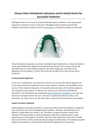 Choose China Orthodontic Laboratory' Herbst Device for Successful Treatment