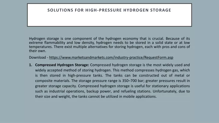 solutions for high pressure hydrogen storage