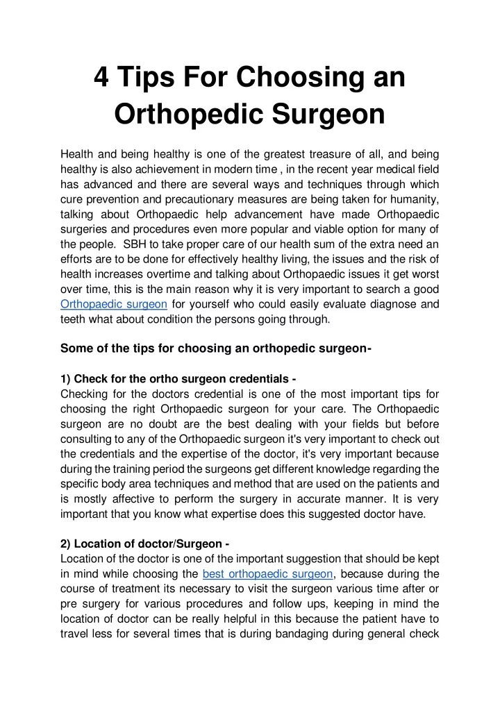 4 tips for choosing an orthopedic surgeon