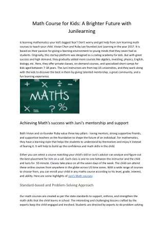 math course for kids a brighter future with