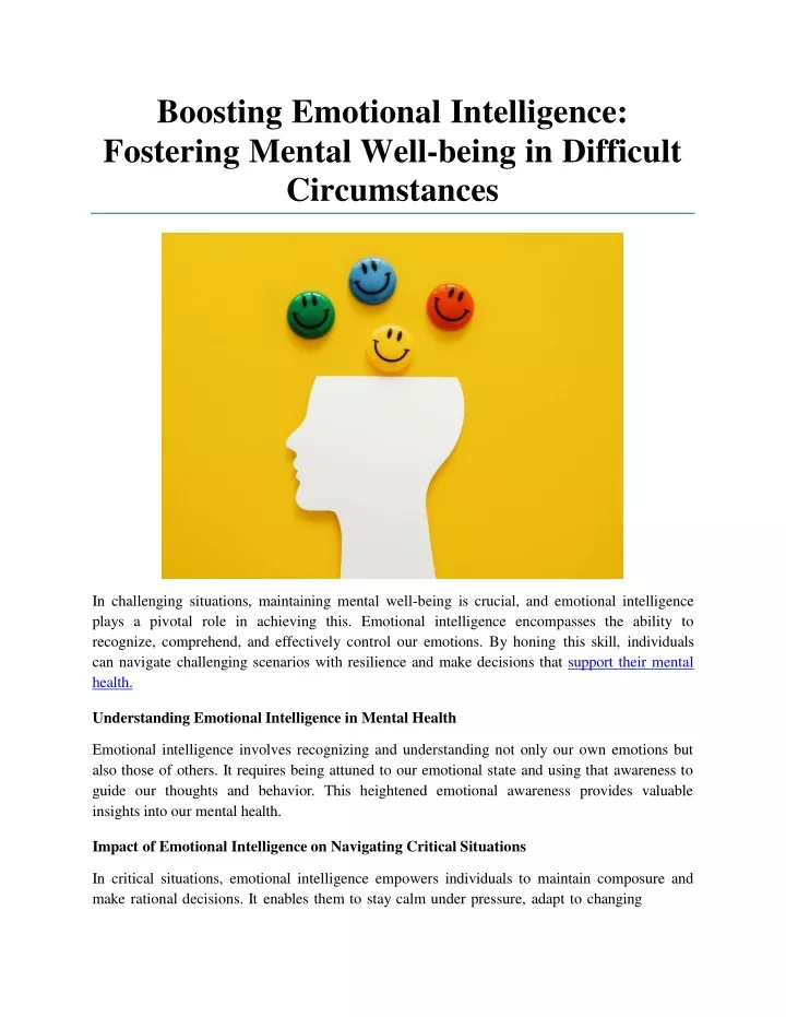 boosting emotional intelligence fostering mental well being in difficult circumstances