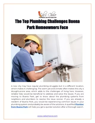 The Top Plumbing Challenges Buena Park Homeowners Face