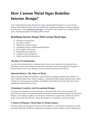 How Custom Metal Signs Redefine Interior Design