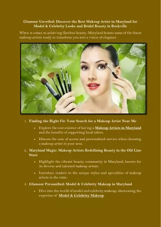 Glamour Unveiled Discover the Best Makeup Artist in Maryland for Model & Celebrity Looks and Bridal Beauty in Rockville