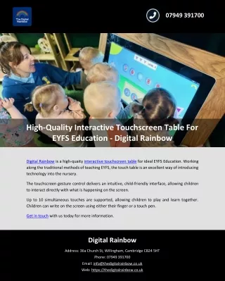 High-Quality Interactive Touchscreen Table For EYFS Education - Digital Rainbow