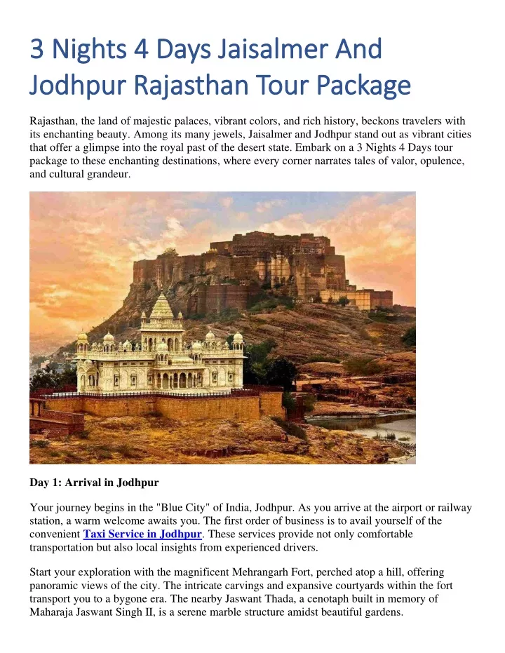 3 nights 4 days jaisalmer and 3 nights 4 days