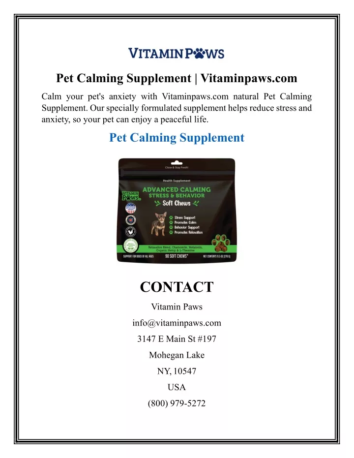 pet calming supplement vitaminpaws com