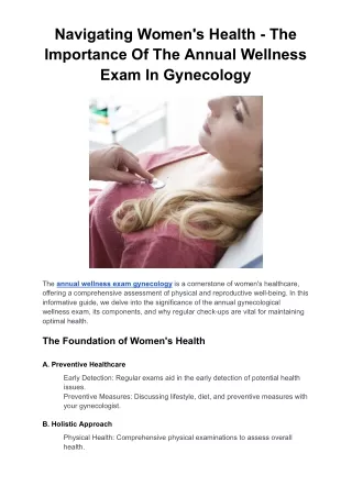 Navigating Women's Health - The Importance Of The Annual Wellness Exam In Gynecology