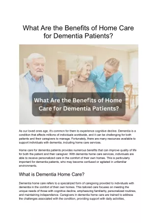 What Are the Benefits of Home Care for Dementia Patients