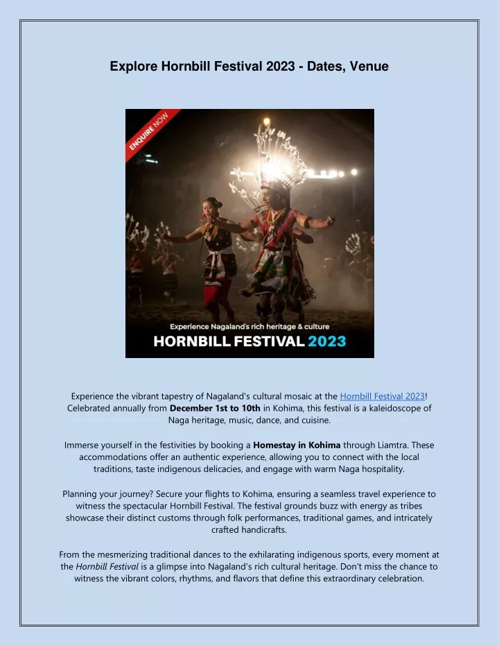explore hornbill festival 2023 dates venue