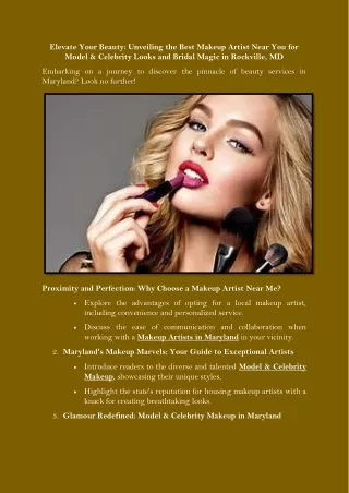 Elevate Your Beauty Unveiling the Best Makeup Artist Near You for Model & Celebrity Looks and Bridal Magic in Rockville,
