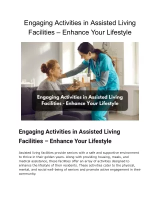 Engaging Activities in Assisted Living Facilities – Enhance Your Lifestyle