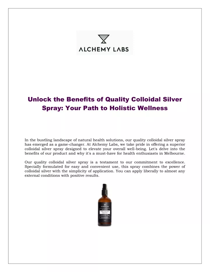 unlock the benefits of quality colloidal silver