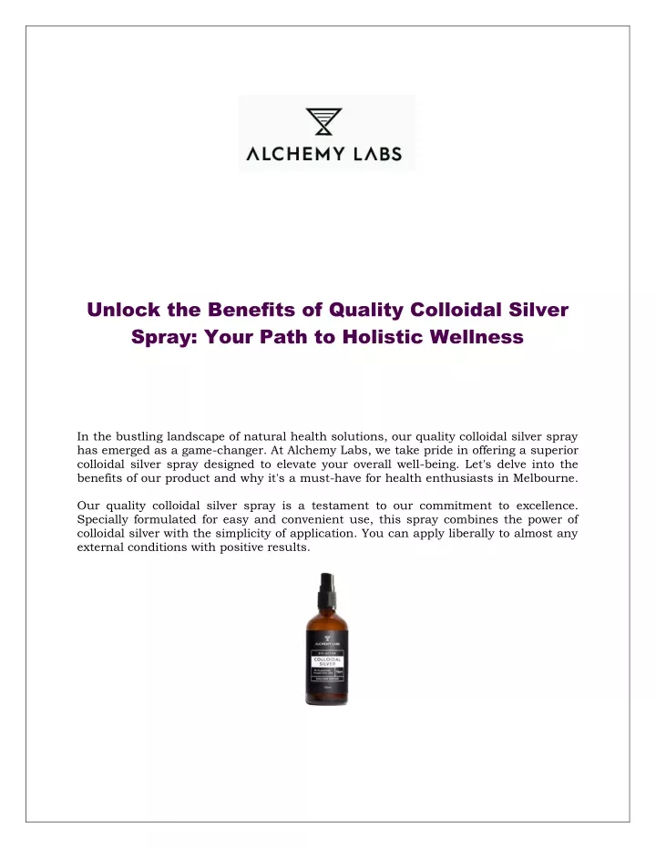 PPT Benefits Of Quality Colloidal Silver Spray Your Path To Holistic   Unlock The Benefits Of Quality Colloidal Silver N 