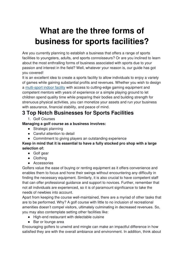 what are the three forms of business for sports