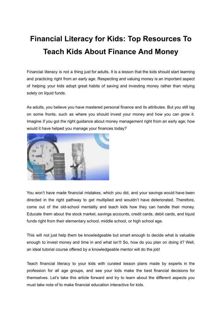 financial literacy for kids top resources to