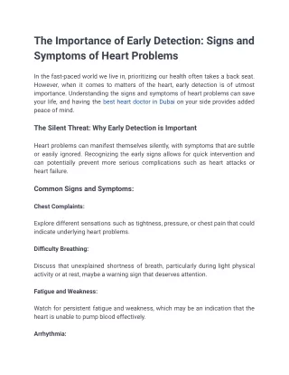 The Importance of Early Detection_ Signs and Symptoms of Heart Problems