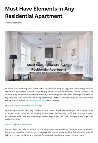 Must Have Elements in Any Residential Apartment