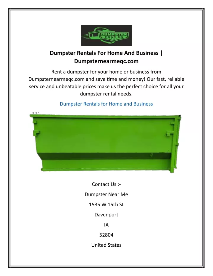 dumpster rentals for home and business
