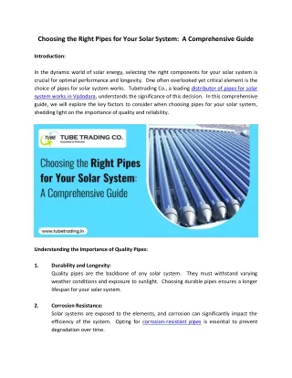 Choosing the Right Pipes for Your Solar System:  A Comprehensive Guide
