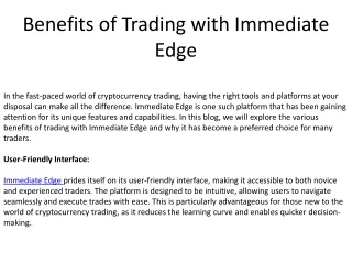 Benefits of Trading with Immediate Edge