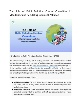 The Role of Delhi Pollution Control Committee in Monitoring and Regulating Industrial Pollution