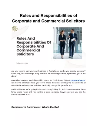 Roles and Responsibilities of Corporate and Commercial Solicitors