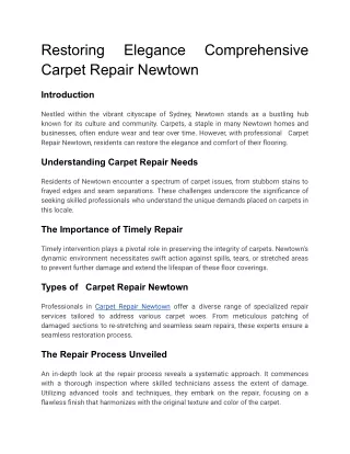 Restoring Elegance Comprehensive Carpet Repair Newtown