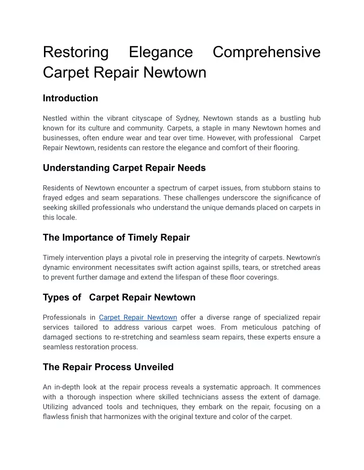 restoring carpet repair newtown