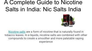 A Complete Guide to Nicotine Salts in India: Nic Salts India