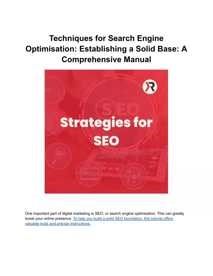 techniques for search engine optimisation