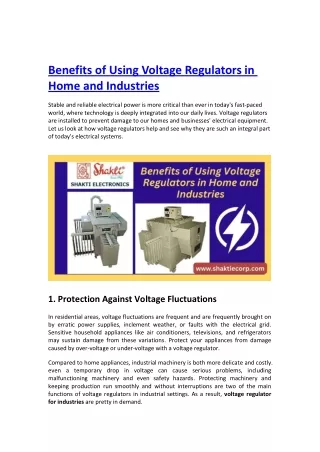 Benefits of Using Voltage Regulators in Home and Industries