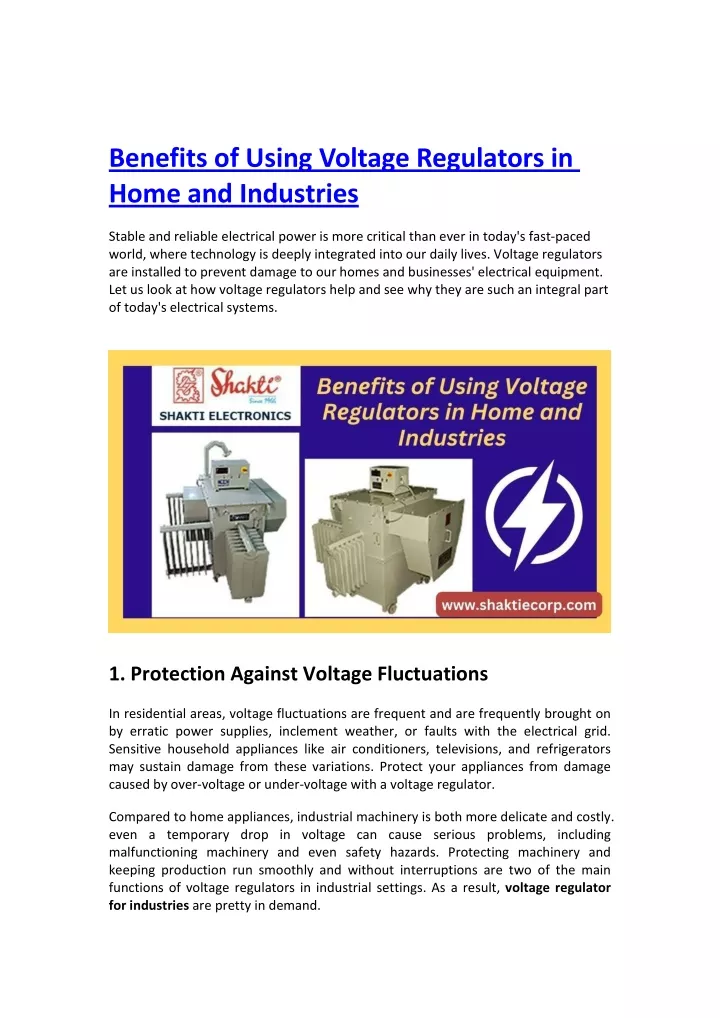 benefits of using voltage regulators in home