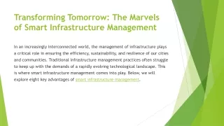 Transforming Tomorrow The Marvels of Smart Infrastructure Management