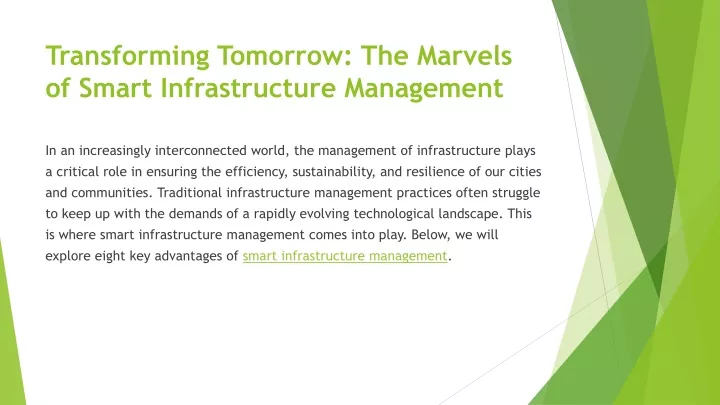 transforming tomorrow the marvels of smart infrastructure management