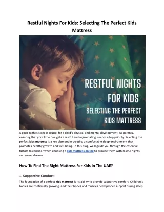 Restful Nights for Kids-Selecting the Perfect Kids Mattress