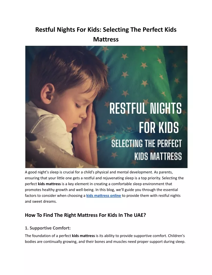 restful nights for kids selecting the perfect