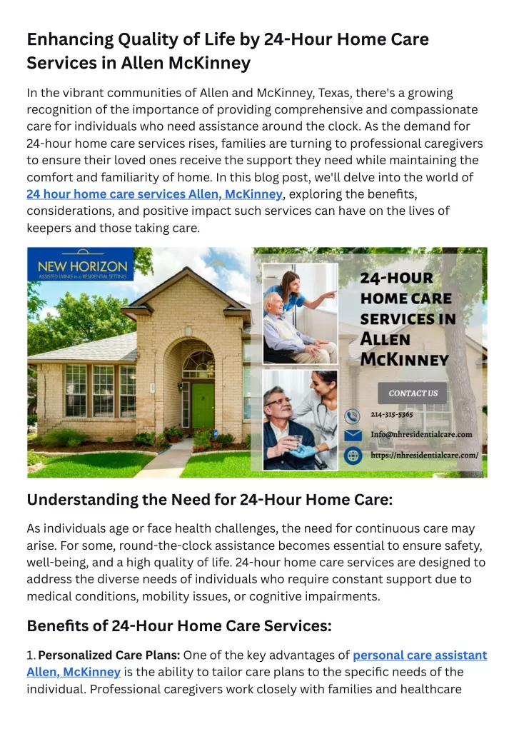 enhancing quality of life by 24 hour home care