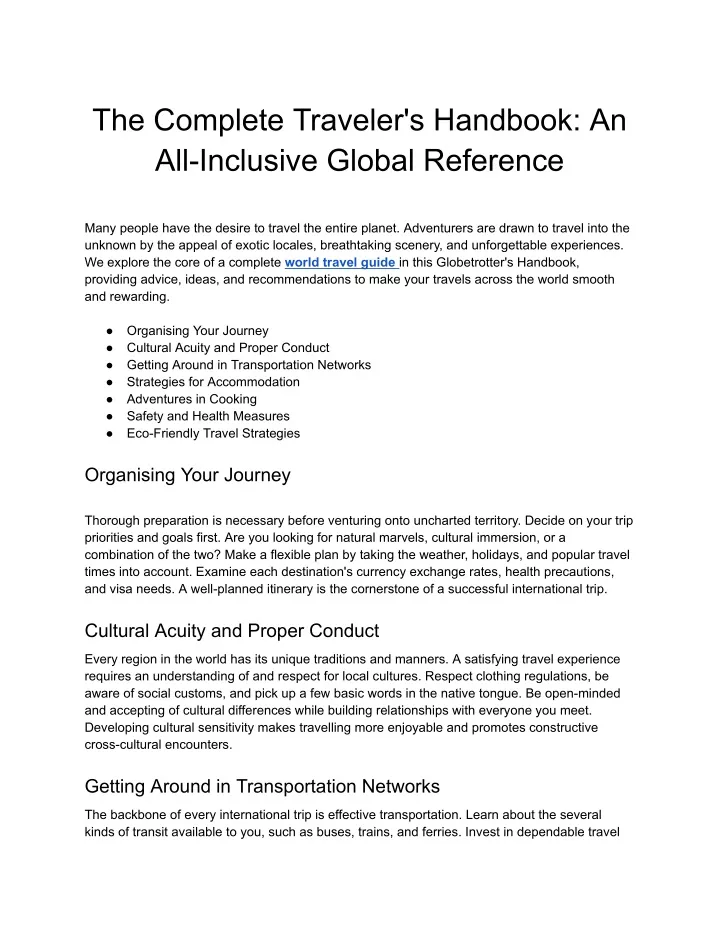 the complete traveler s handbook an all inclusive