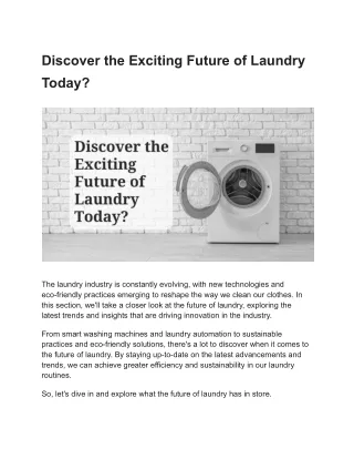 Discover the Exciting Future of Laundry Today