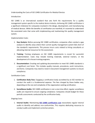 understanding the costs of iso 13485