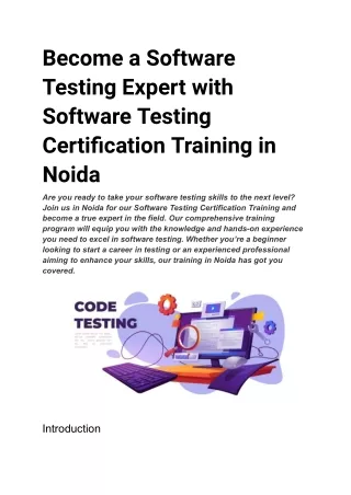 Become a Software Testing Expert with Software Testing Certification Training in Noida