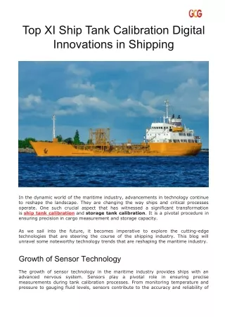 Top XI Ship Tank Calibration Digital Innovations in Shipping