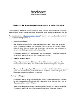 Hindware Kitchen Dishwashers Efficient Cleaning Solutions